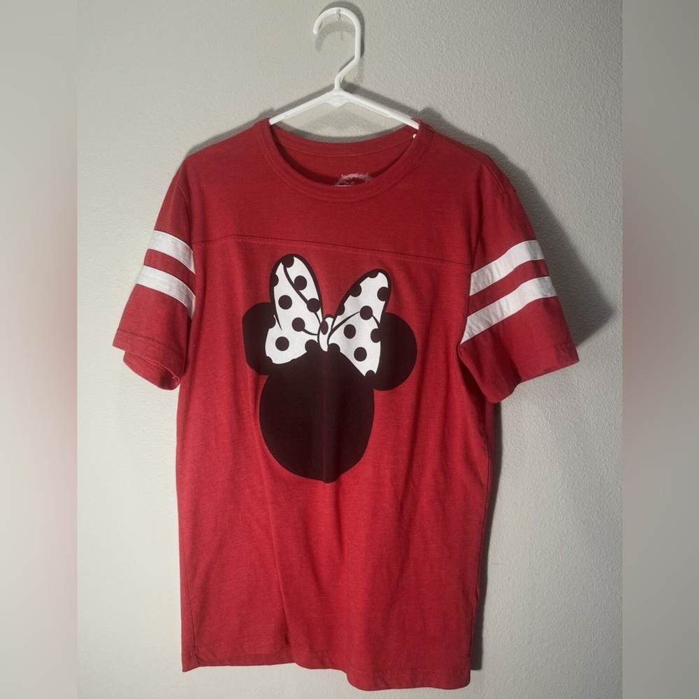 Disney Minnie Mouse ears vintage football style red white black t shirt small